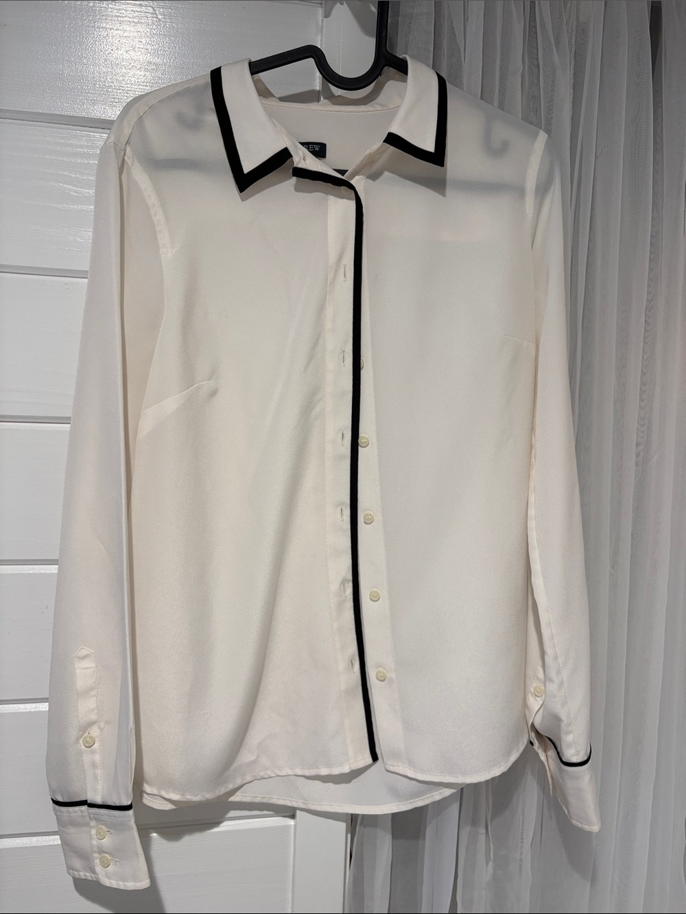 J. Crew Ivory Button-Down Shirt with Black Trim